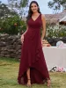 ever CARMEL|Chic High-Low V-Neck Chiffon Bridesmaid Dress with Front Pleating sold by Ever Pretty