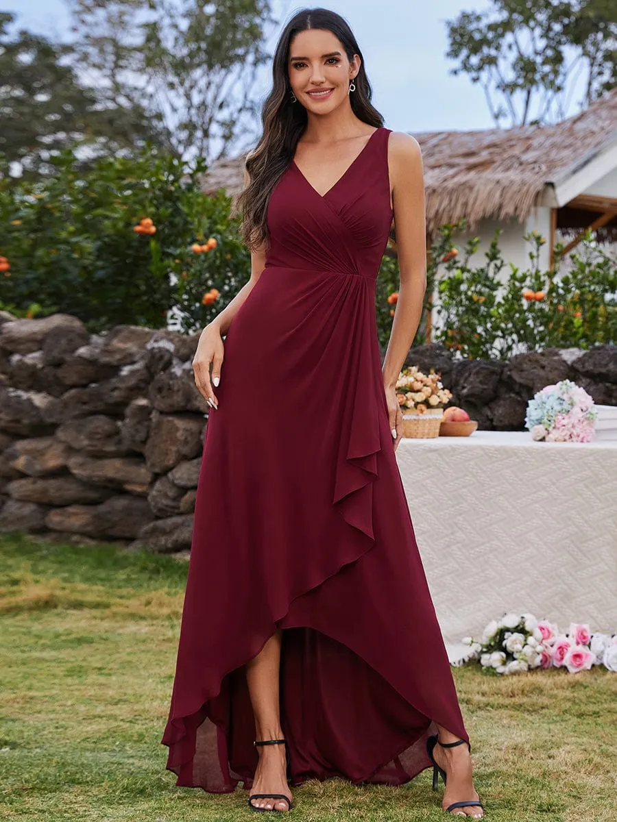 ever CARMEL|Chic High-Low V-Neck Chiffon Bridesmaid Dress with Front Pleating sold by Ever Pretty product image thumbnail 2