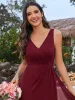 ever CARMEL|Chic High-Low V-Neck Chiffon Bridesmaid Dress with Front Pleating sold by Ever Pretty