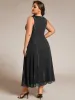 pretty MEI|Plus Size Sleeveless Glittery Ruffled V-Neck Midi Wedding Guest Dress sold by Ever Pretty