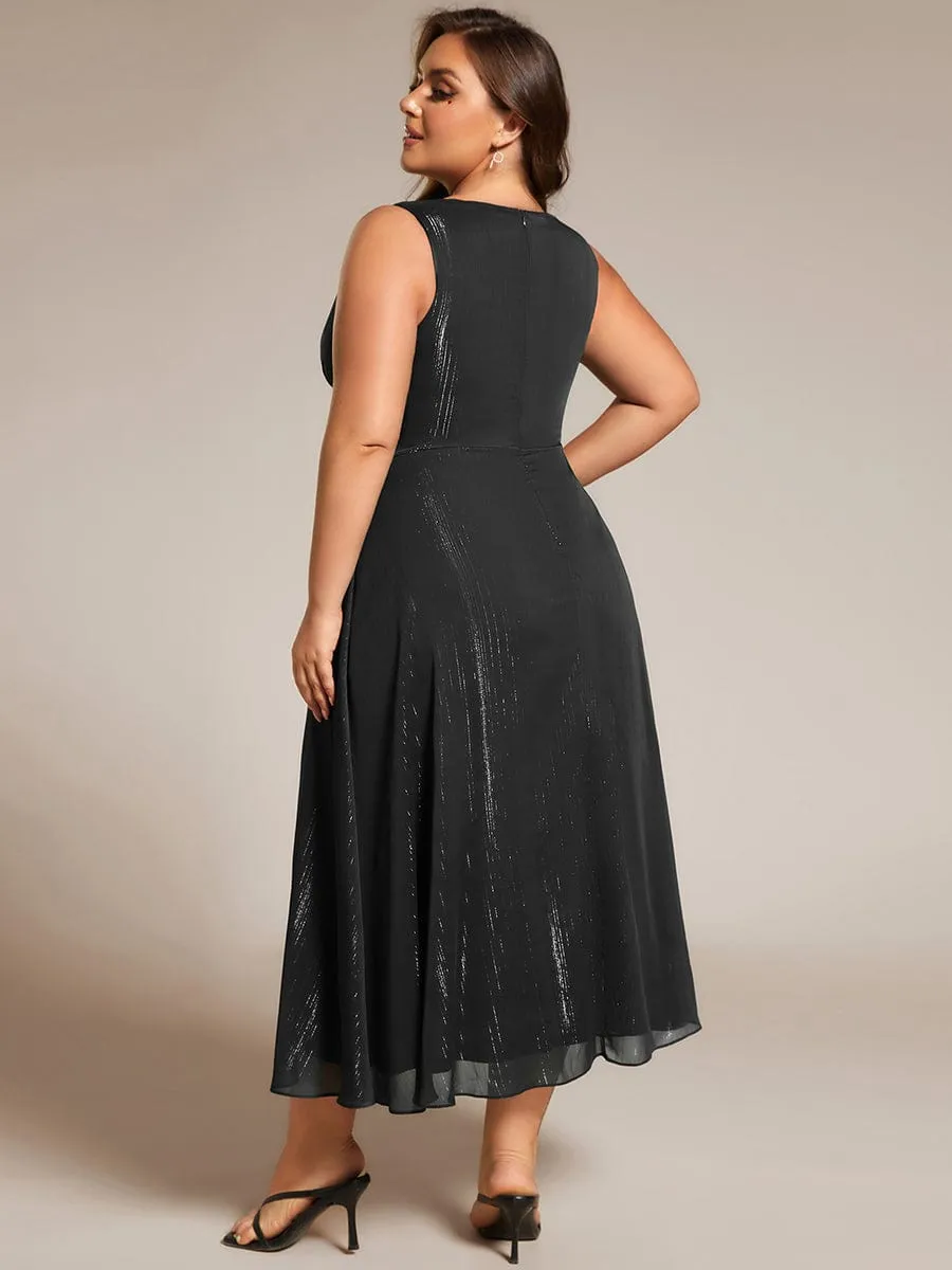 pretty MEI|Plus Size Sleeveless Glittery Ruffled V-Neck Midi Wedding Guest Dress sold by Ever Pretty product image thumbnail 4