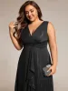 pretty MEI|Plus Size Sleeveless Glittery Ruffled V-Neck Midi Wedding Guest Dress sold by Ever Pretty