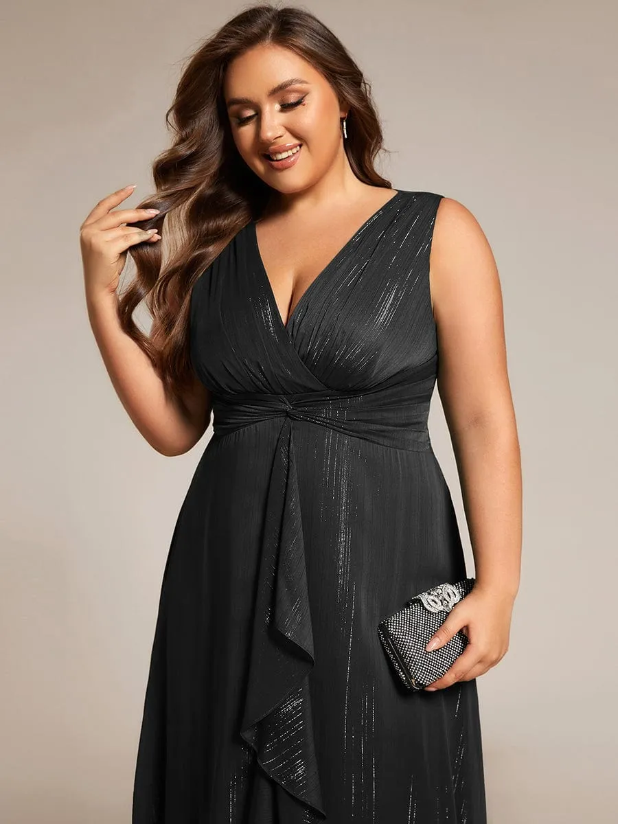 pretty MEI|Plus Size Sleeveless Glittery Ruffled V-Neck Midi Wedding Guest Dress sold by Ever Pretty product image thumbnail 5