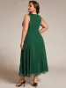 pretty MEI|Plus Size Sleeveless Glittery Ruffled V-Neck Midi Wedding Guest Dress sold by Ever Pretty
