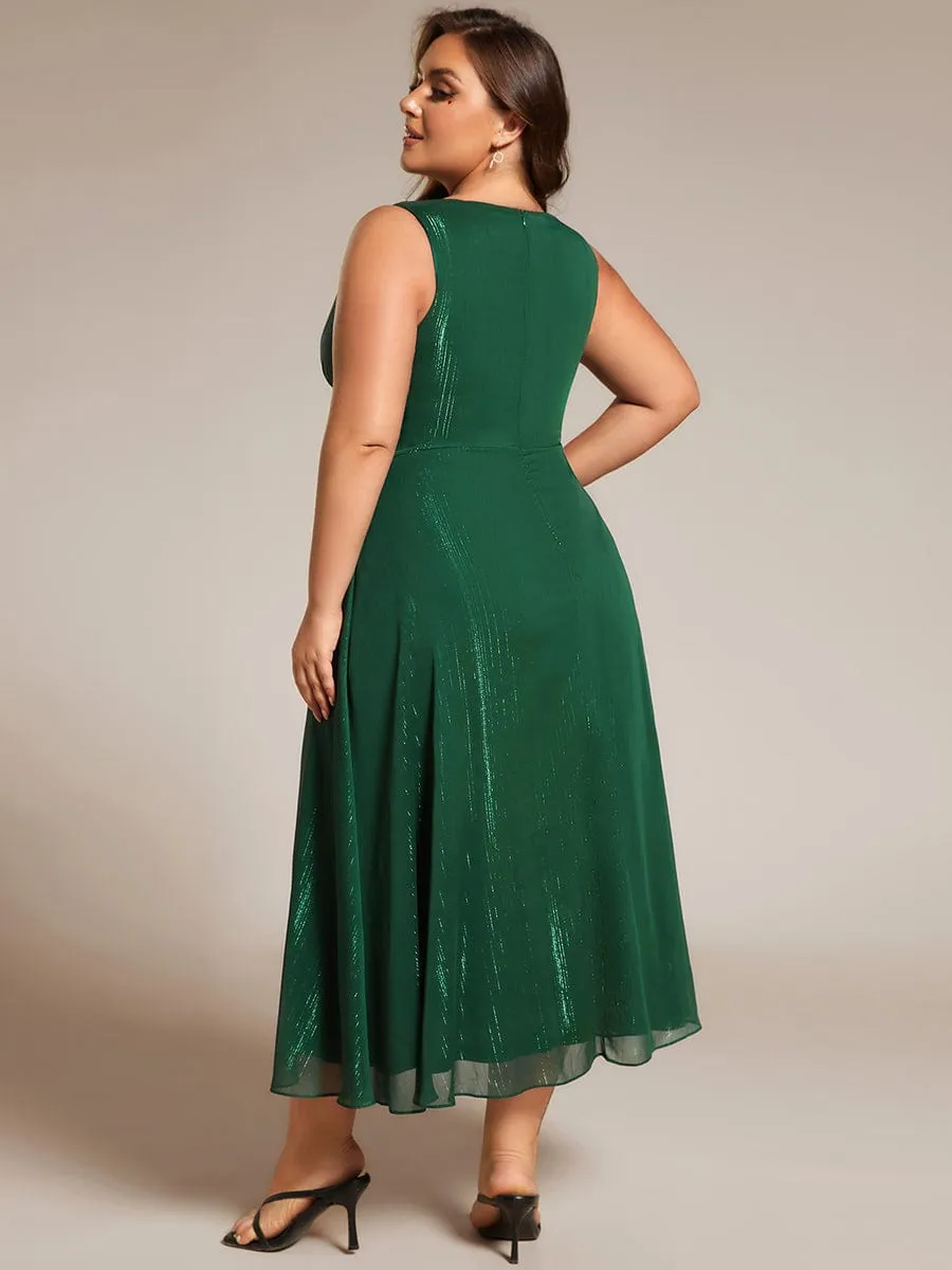 pretty MEI|Plus Size Sleeveless Glittery Ruffled V-Neck Midi Wedding Guest Dress sold by Ever Pretty product image thumbnail 2