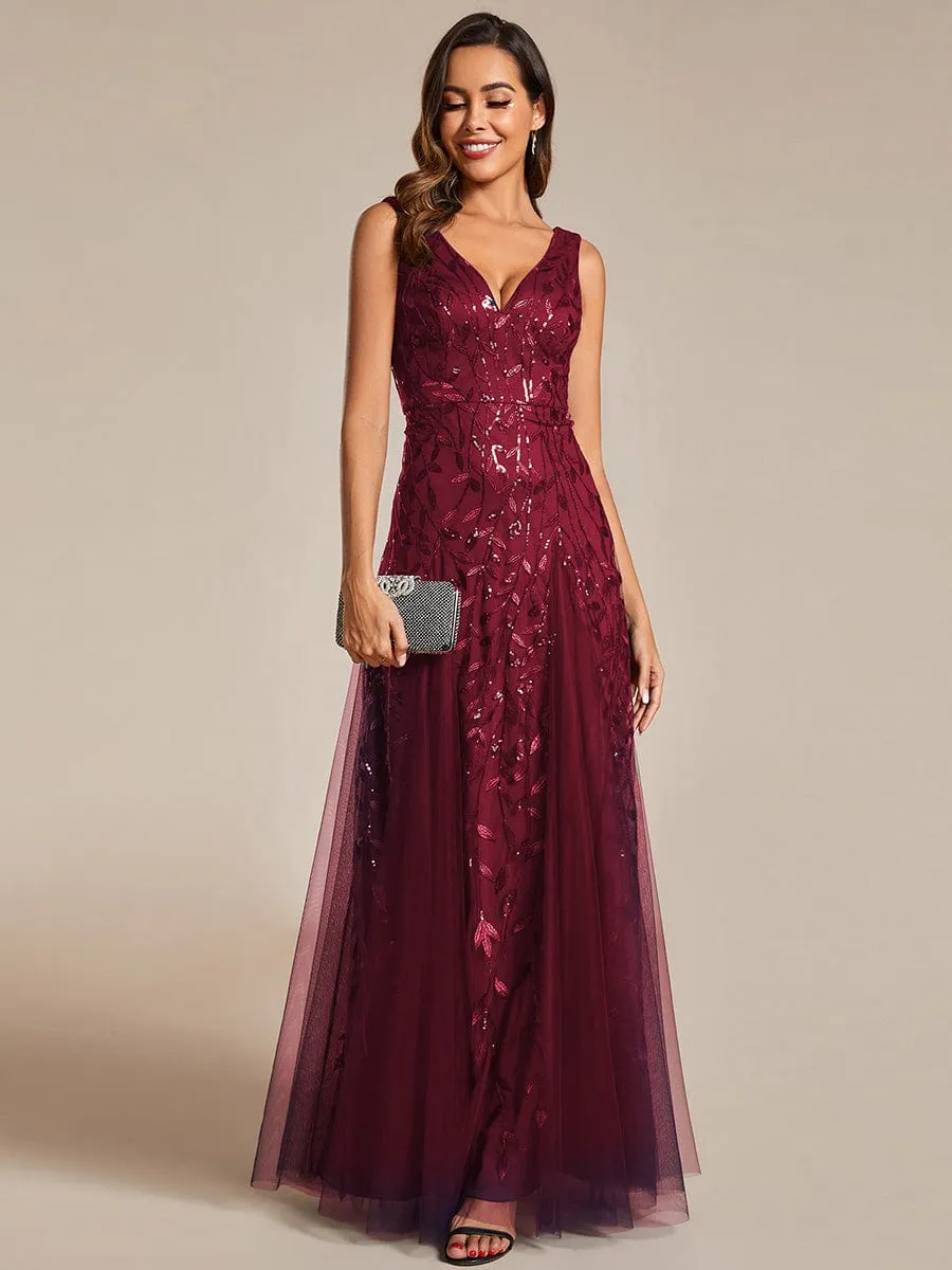 ever ZOEY|V-Neck Leaf Sequin Sleeveless A-Line Formal Evening Dress with Tulle sold by Ever Pretty product image thumbnail 4