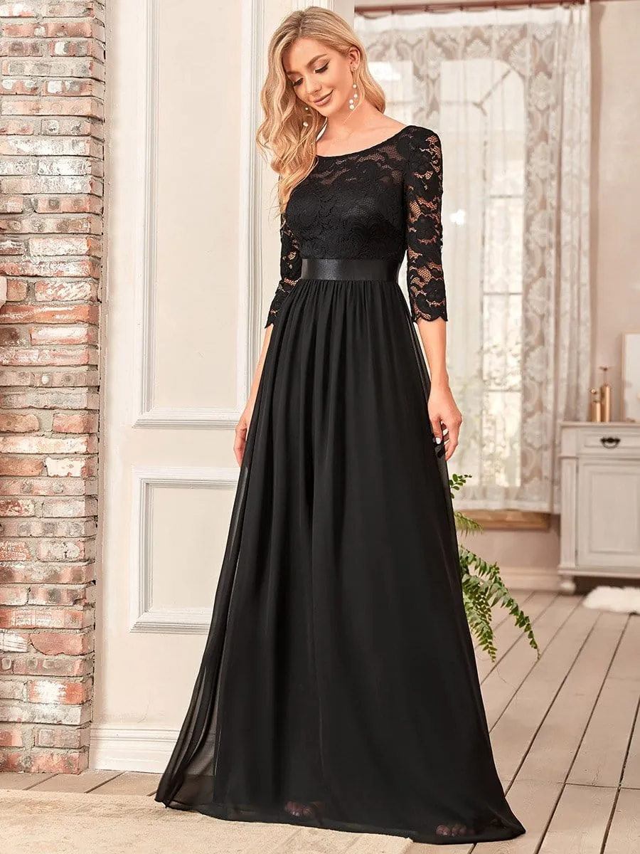 ever FAUN|See-Through Floor Length Lace Chiffon Evening Dress with Half Sleeve sold by Ever Pretty
