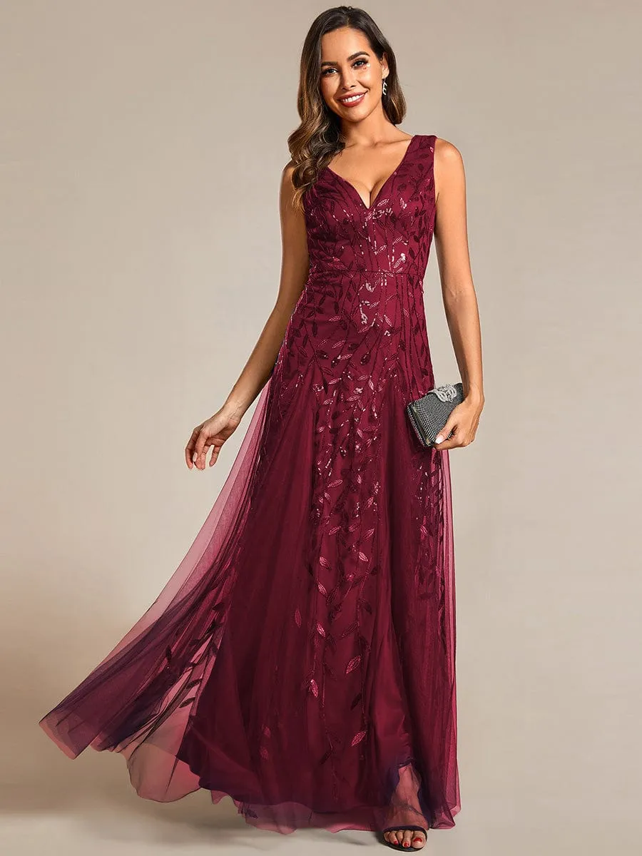 ever ZOEY|V-Neck Leaf Sequin Sleeveless A-Line Formal Evening Dress with Tulle sold by Ever Pretty product image thumbnail 5