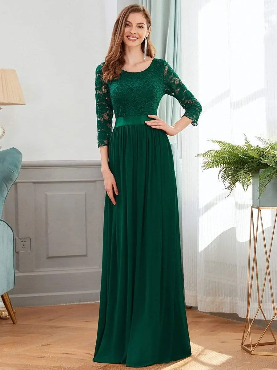 ever FAUN|See-Through Floor Length Lace Chiffon Evening Dress with Half Sleeve sold by Ever Pretty product image thumbnail 3