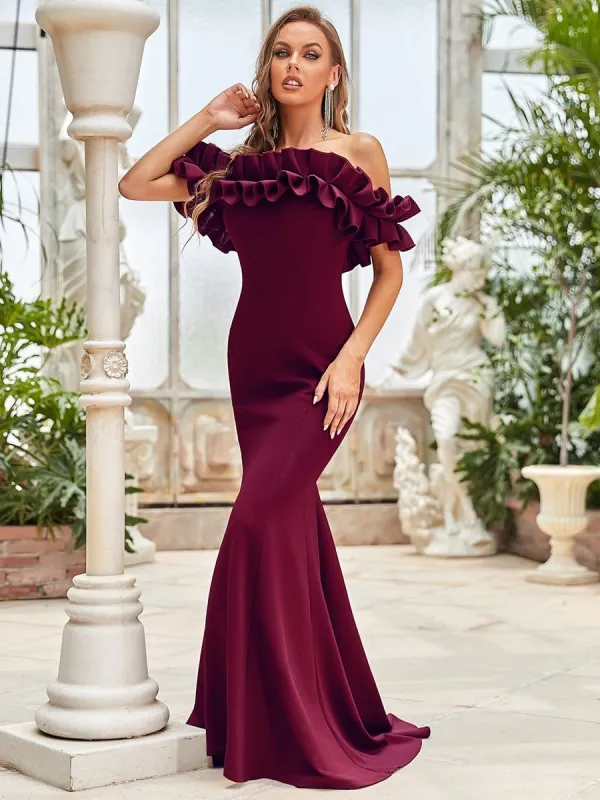 Off the Shoulder A Line Mermaid Maxi Evening Gown sold by Ever Pretty