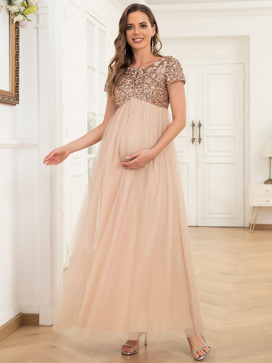Short Sleeve Sequin Top Empire Waist Tulle Maternity Dress sold by Ever Pretty product image thumbnail 5