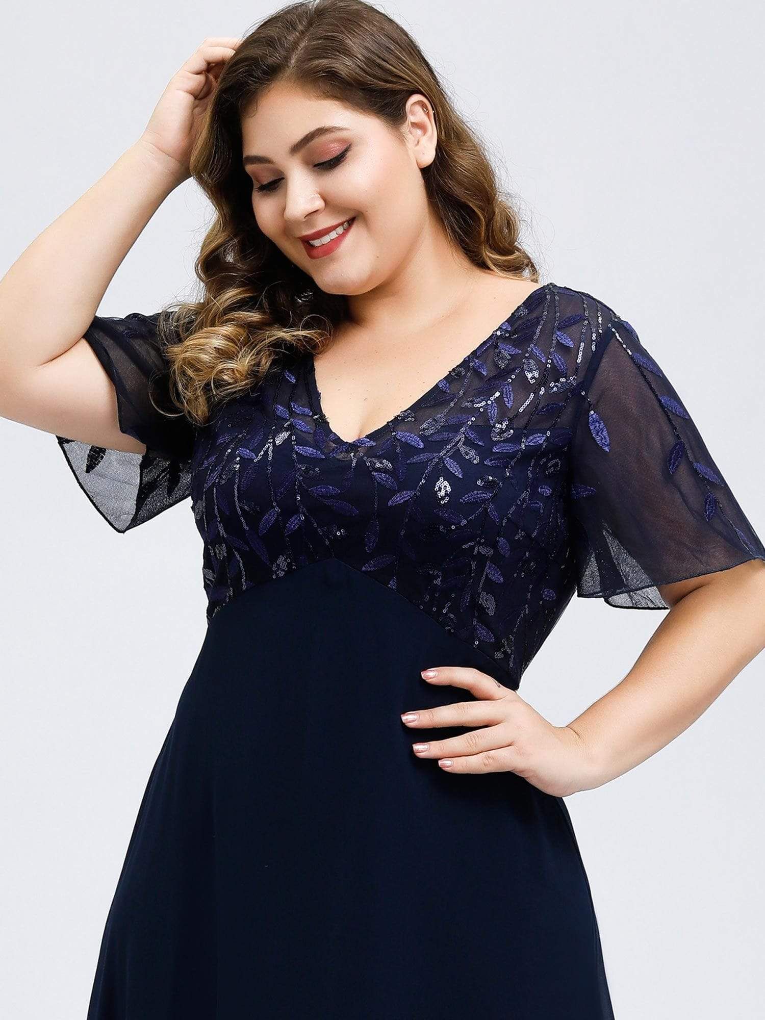 Plus Size Floral Sequin Print Evening Party Dresses with Cap Sleeve sold by Ever Pretty product image thumbnail 8