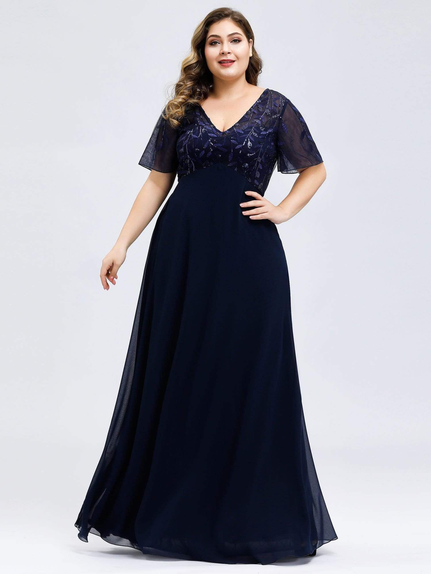 Plus Size Floral Sequin Print Evening Party Dresses with Cap Sleeve sold by Ever Pretty product image thumbnail 9