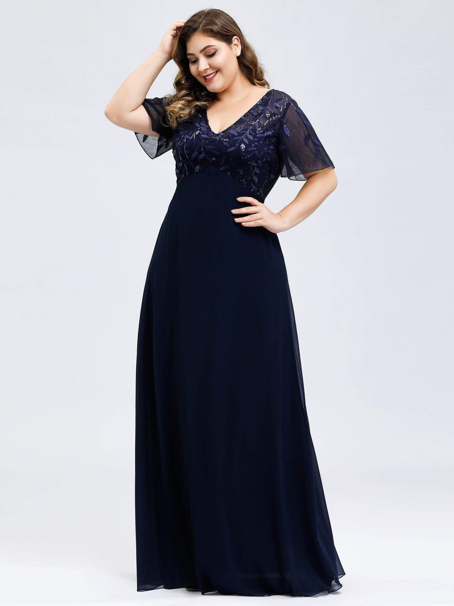 Plus Size Floral Sequin Print Evening Party Dresses with Cap Sleeve sold by Ever Pretty product image thumbnail 10