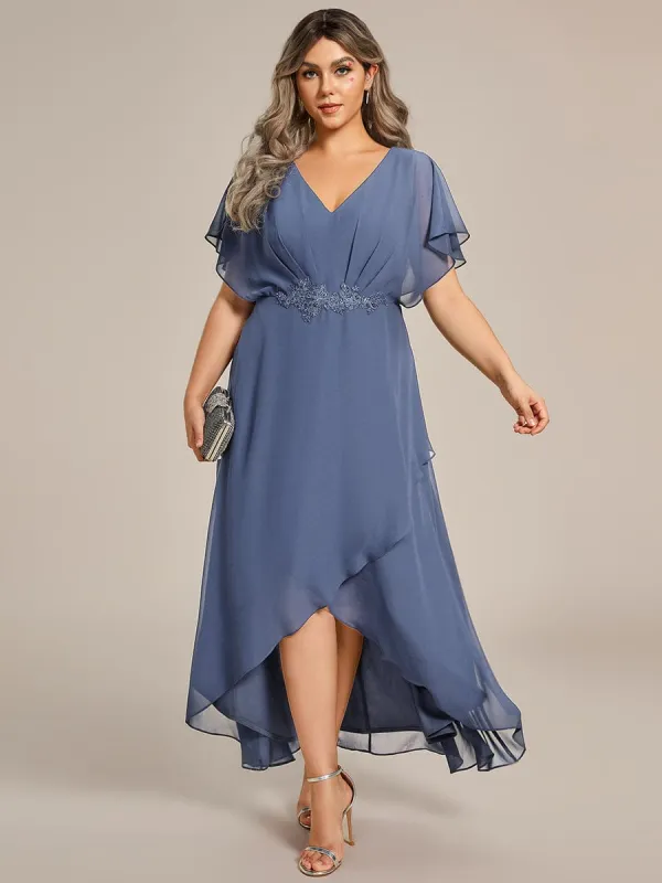 pretty LILAS|Plus Size V-Neck Chiffon Bat-Wing Sleeve A-Line Waist Applique Formal Dress sold by Ever Pretty