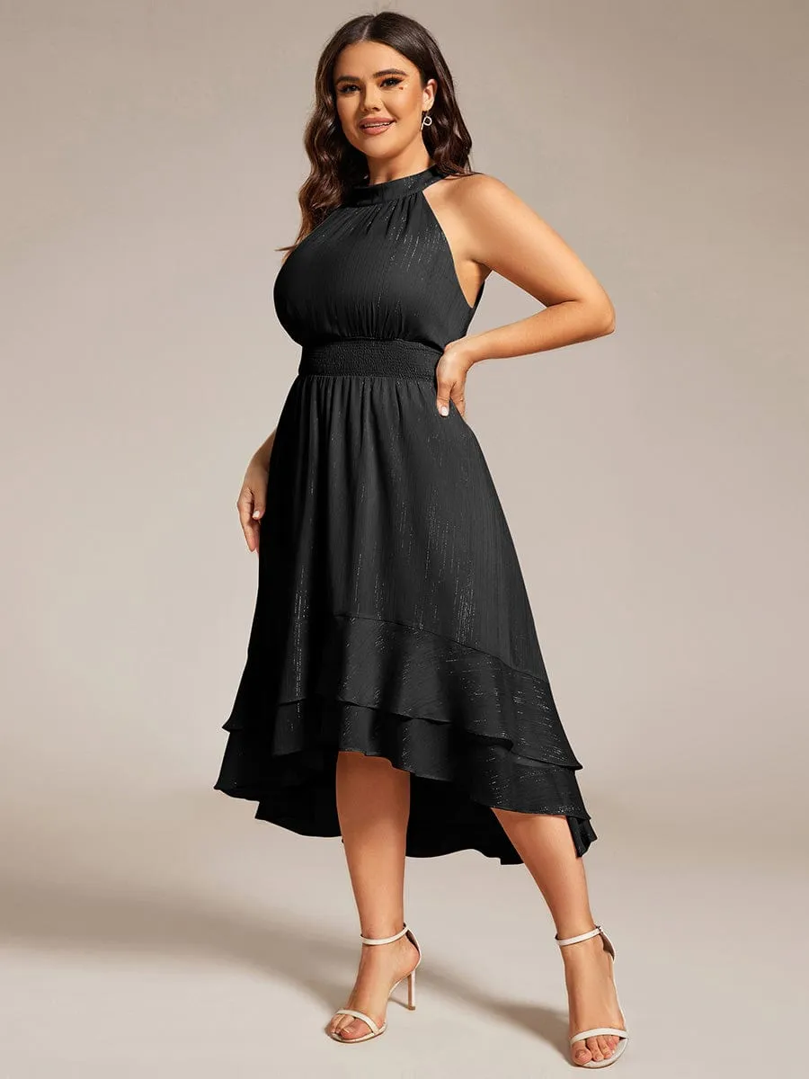 pretty ZOYA|Plus Size Glittery Sleeveless Halter Neck Midi Wedding Guest Dress sold by Ever Pretty