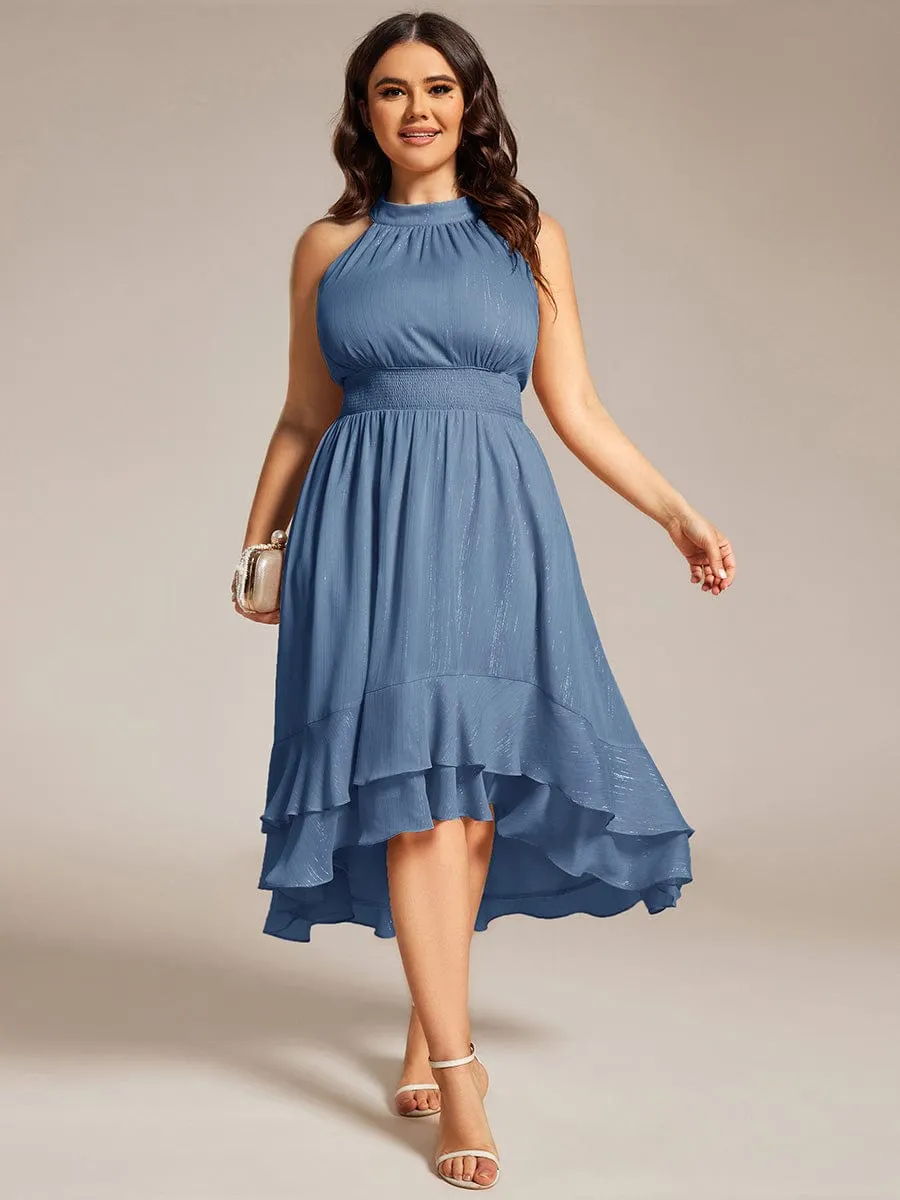 pretty ZOYA|Plus Size Glittery Sleeveless Halter Neck Midi Wedding Guest Dress sold by Ever Pretty product image thumbnail 3