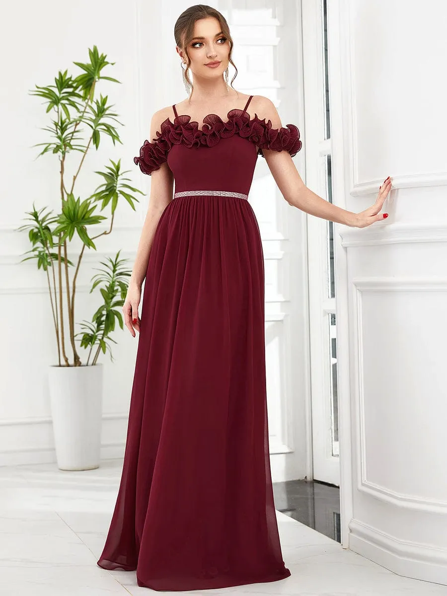 Ruffled Spaghetti Strap Sequin Waist Cold Shoulder Chiffon Bridesmaid Dress sold by Ever Pretty