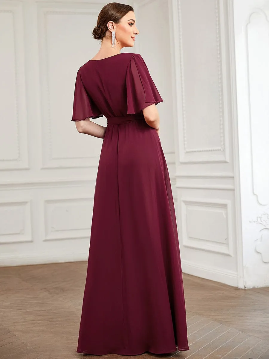 Tie Waist High Slit Flutter Sleeve Chiffon Evening Dress sold by Ever Pretty product image thumbnail 2