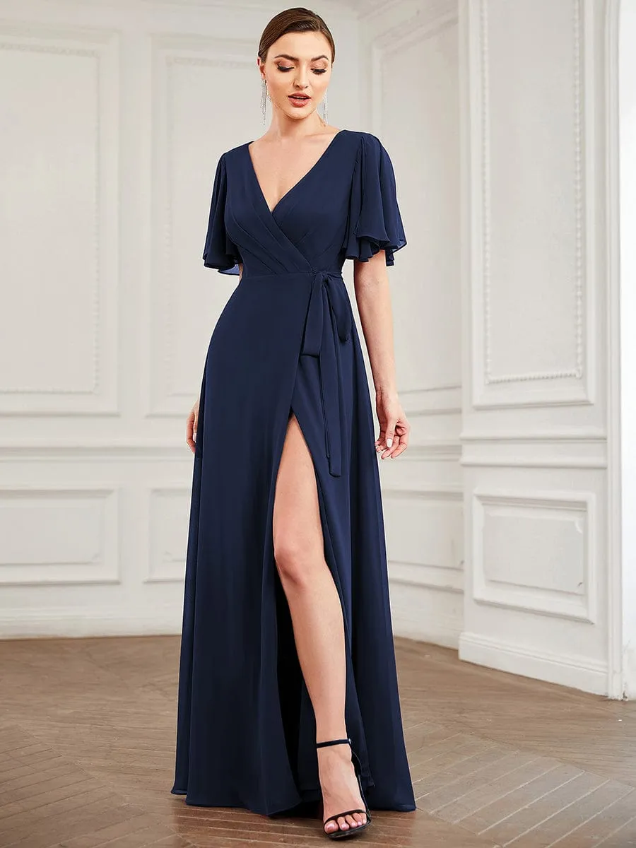 Tie Waist High Slit Flutter Sleeve Chiffon Evening Dress sold by Ever Pretty product image thumbnail 3