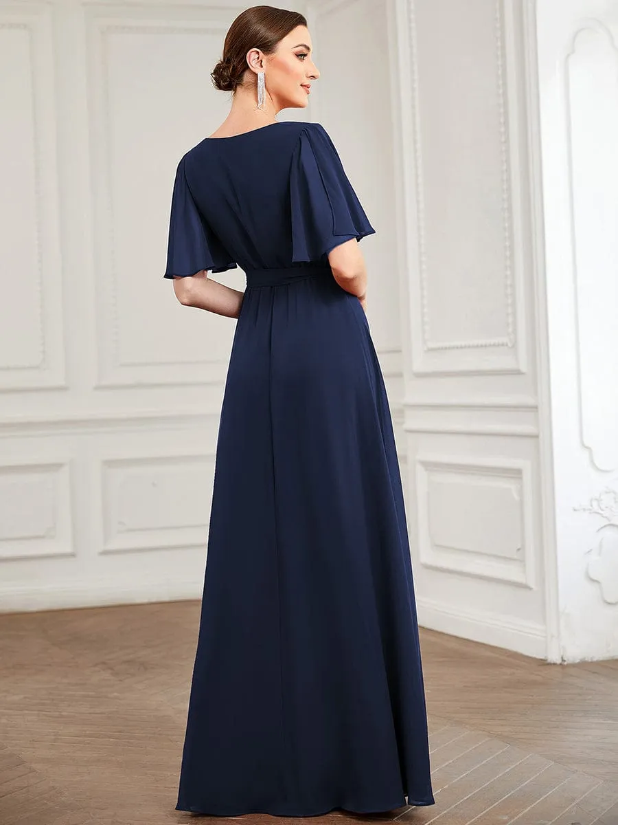 Tie Waist High Slit Flutter Sleeve Chiffon Evening Dress sold by Ever Pretty product image thumbnail 4