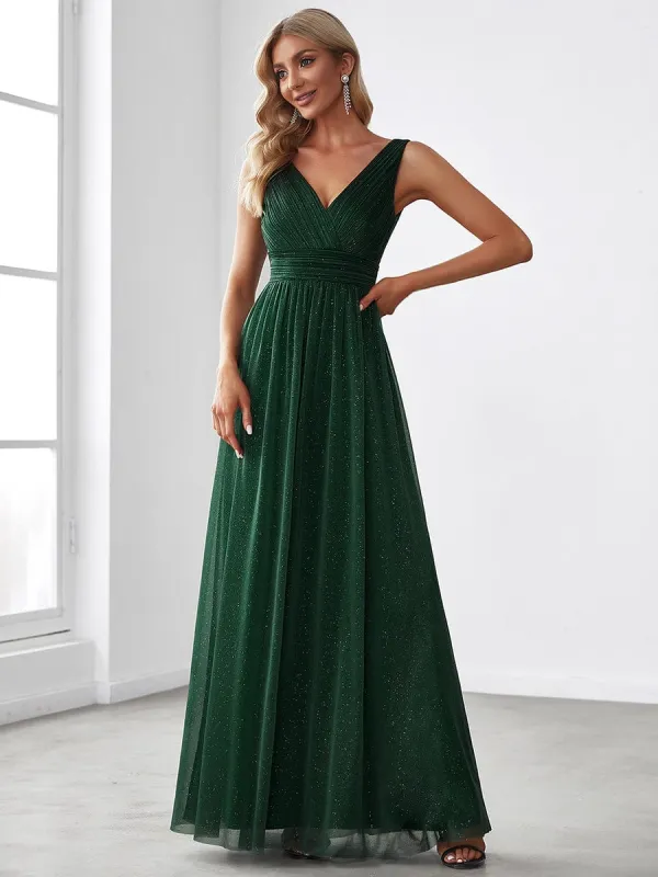 ever STERLING|Double V Neck Floor Length Sparkly Evening Dresses for Party sold by Ever Pretty