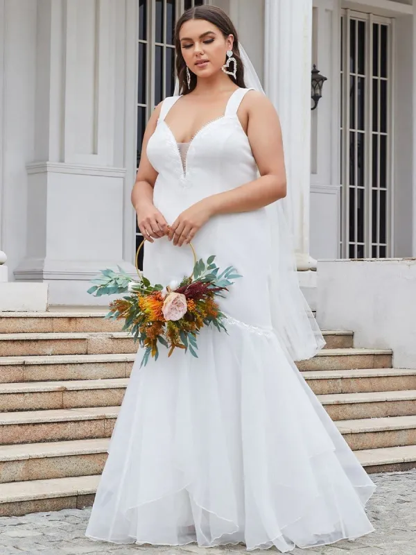 Plus Size Deep V-Neck Bodycon Mermaid Wedding Dress sold by Ever Pretty