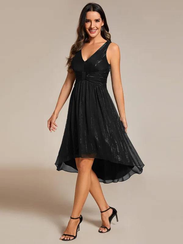V-Neck High-Low Glitter Sleeveless Wedding Guest Dress with Pleated sold by Ever Pretty