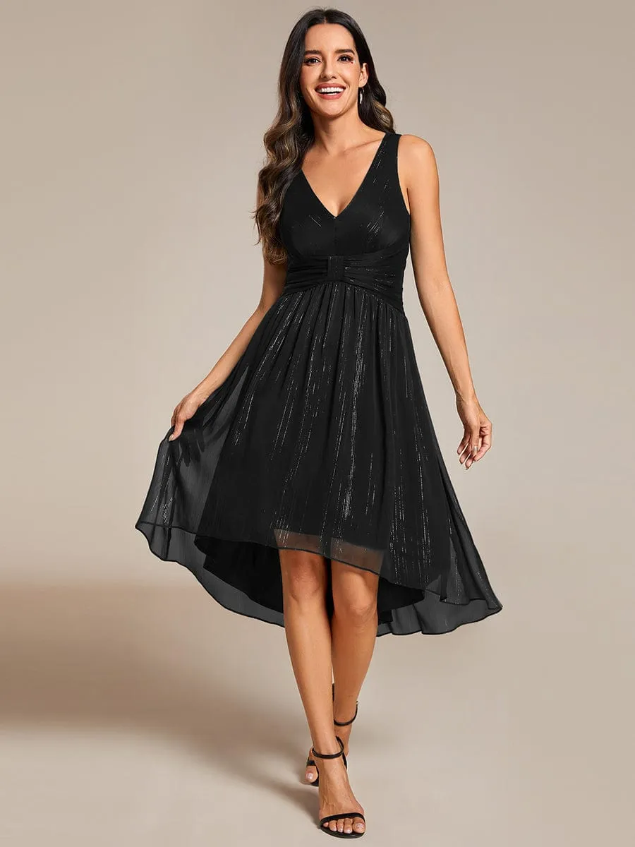 V-Neck High-Low Glitter Sleeveless Wedding Guest Dress with Pleated sold by Ever Pretty product image thumbnail 5