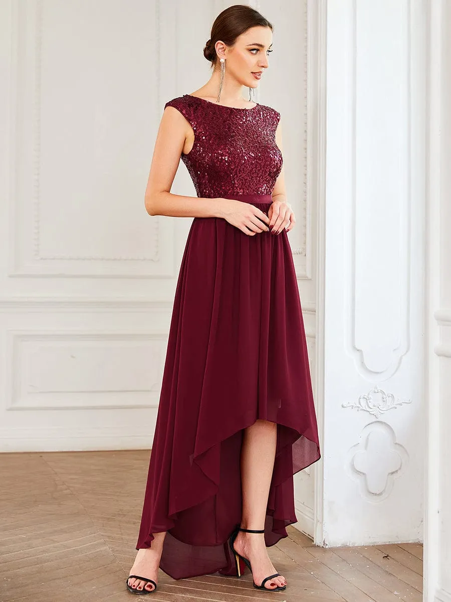Chiffon Ribbon Waist Sleeveless Sequin High Low Evening Dress sold by Ever Pretty product image thumbnail 5