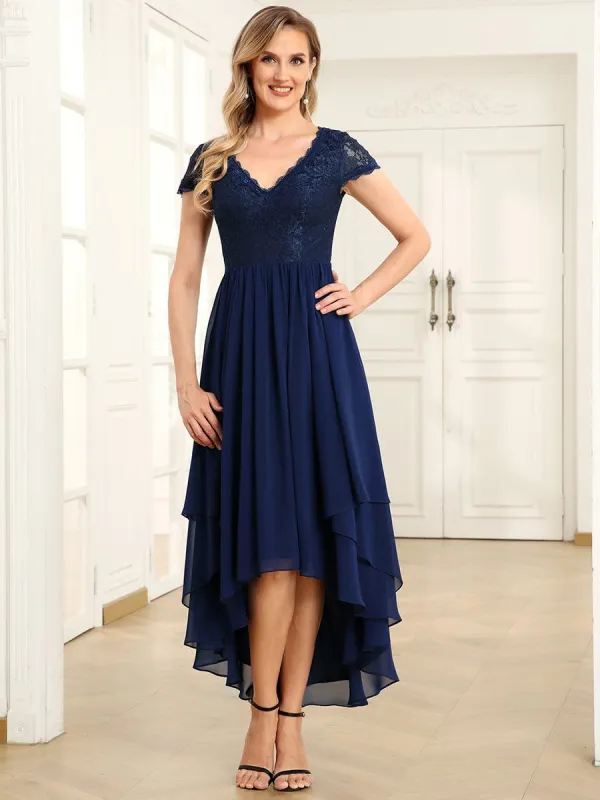 Short Sleeve Vintage Lace Short Sleeve High Low Mother of the Bride Dress sold by Ever Pretty