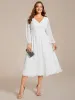 pretty AMARA|Plus Size Flowy Long Sleeves V-Neck Midi Chiffon Wedding Guest Dress sold by Ever Pretty
