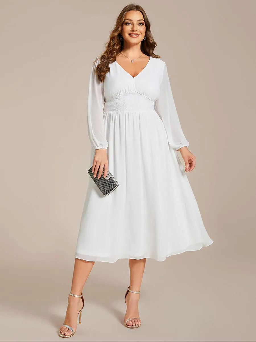 pretty AMARA|Plus Size Flowy Long Sleeves V-Neck Midi Chiffon Wedding Guest Dress sold by Ever Pretty product image thumbnail 3