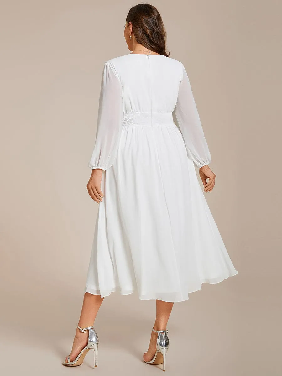pretty AMARA|Plus Size Flowy Long Sleeves V-Neck Midi Chiffon Wedding Guest Dress sold by Ever Pretty product image thumbnail 4