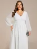 pretty AMARA|Plus Size Flowy Long Sleeves V-Neck Midi Chiffon Wedding Guest Dress sold by Ever Pretty