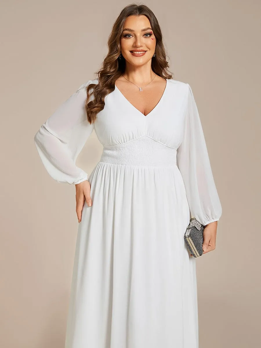 pretty AMARA|Plus Size Flowy Long Sleeves V-Neck Midi Chiffon Wedding Guest Dress sold by Ever Pretty product image thumbnail 5