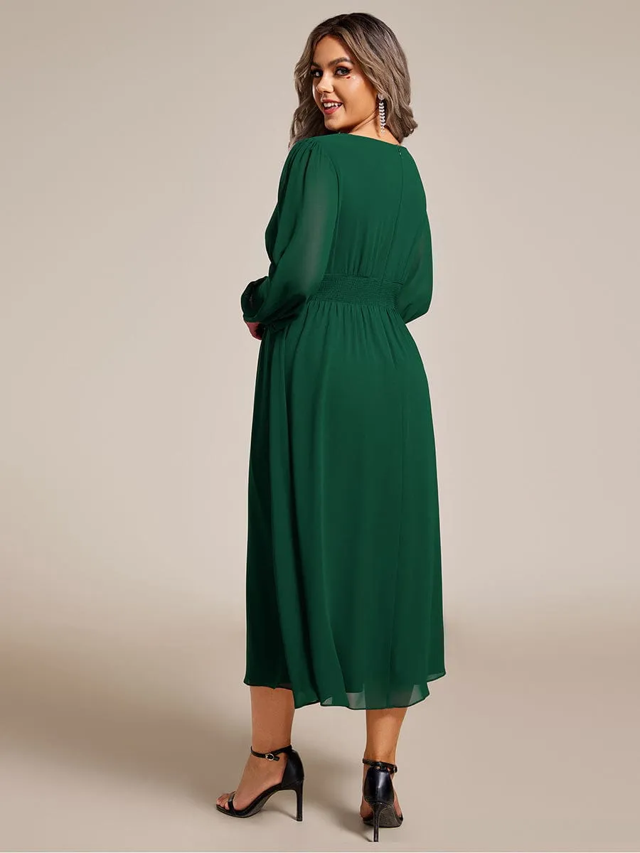 pretty AMARA|Plus Size Flowy Long Sleeves V-Neck Midi Chiffon Wedding Guest Dress sold by Ever Pretty product image thumbnail 2