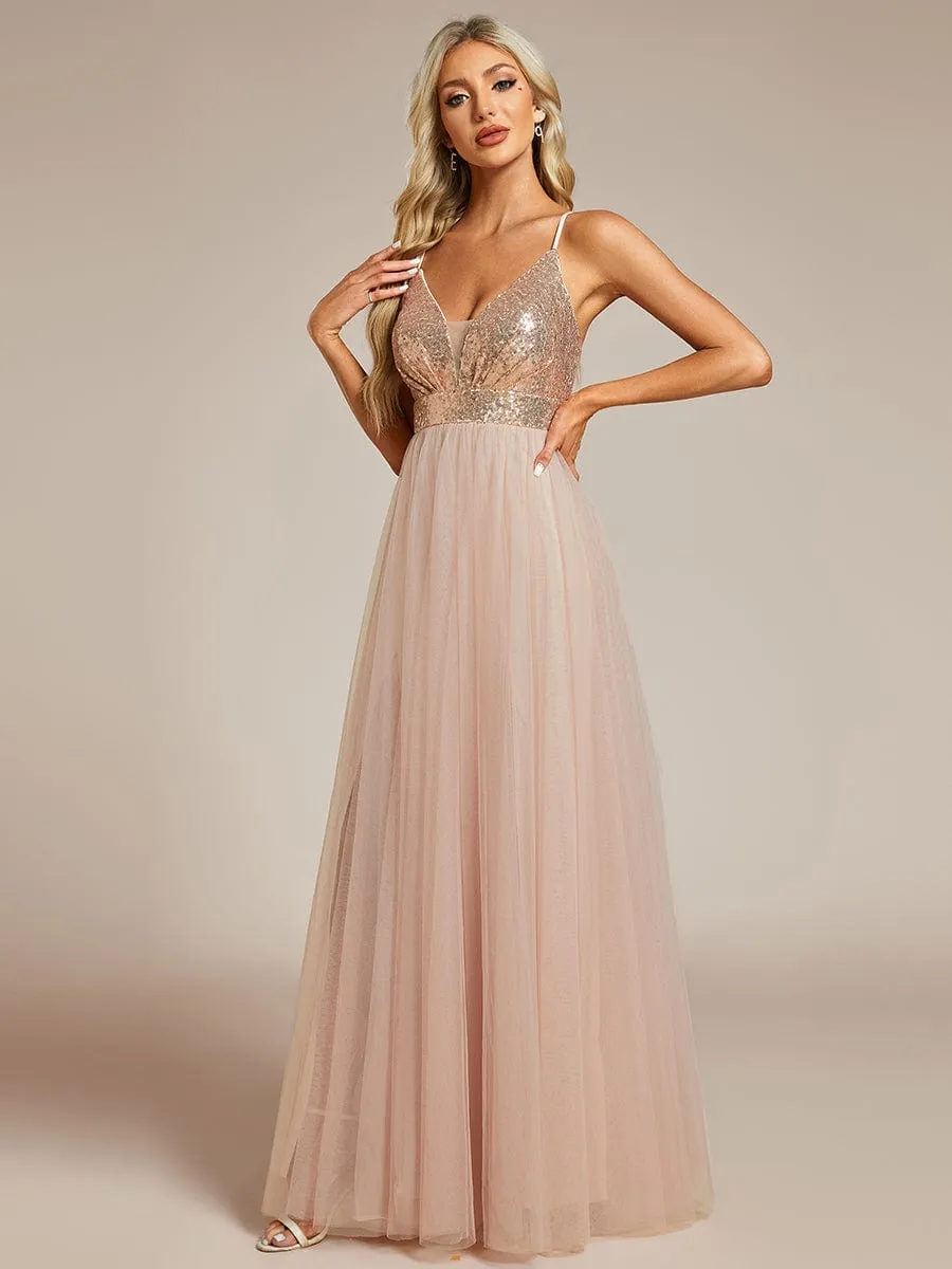 V-Neck Sequins and Tulle Backless Formal Evening Dress sold by Ever Pretty product image thumbnail 5