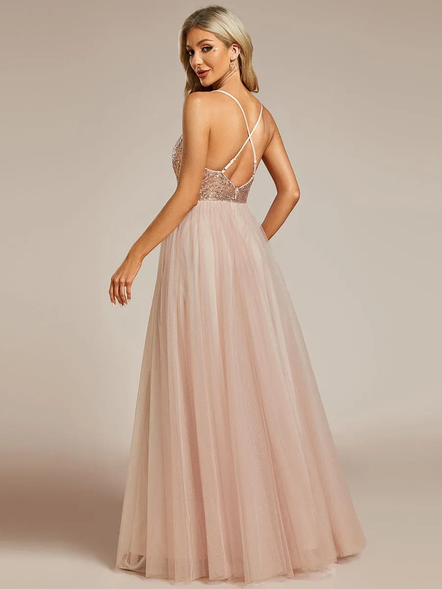 V-Neck Sequins and Tulle Backless Formal Evening Dress sold by Ever Pretty product image thumbnail 2