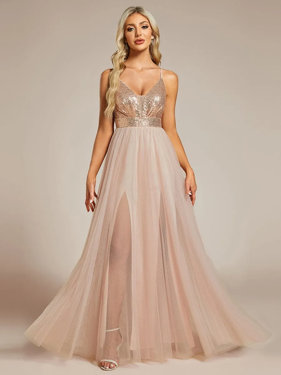 V-Neck Sequins and Tulle Backless Formal Evening Dress sold by Ever Pretty product image thumbnail 4