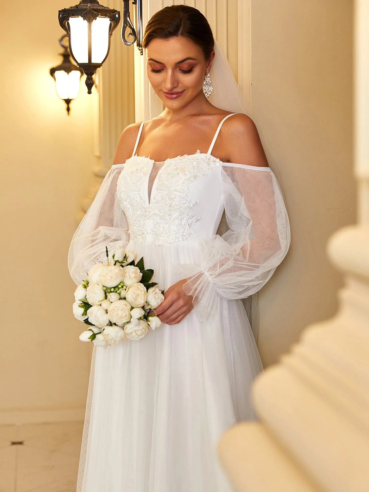 Boho Chic Cold Shoulder Lantern Sleeve Wedding Dress sold by Ever Pretty product image thumbnail 3