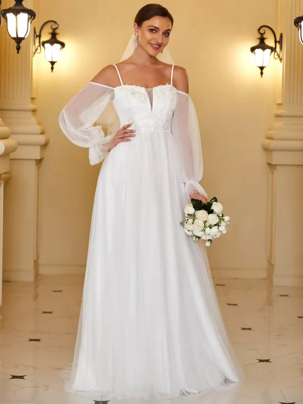 Boho Chic Cold Shoulder Lantern Sleeve Wedding Dress sold by Ever Pretty