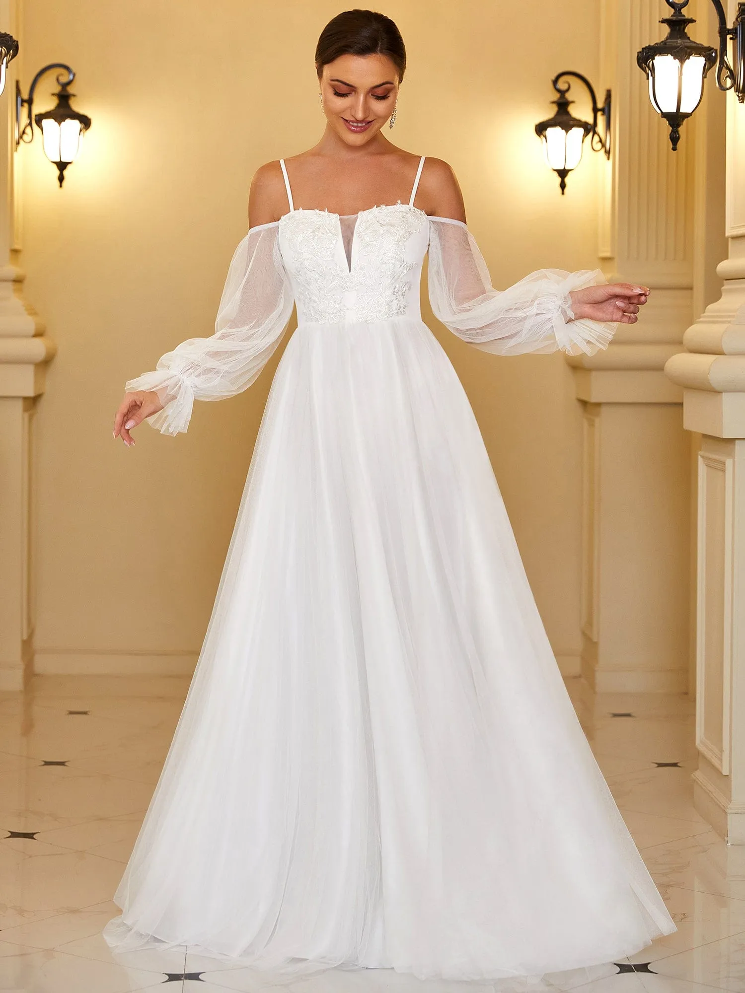 Boho Chic Cold Shoulder Lantern Sleeve Wedding Dress sold by Ever Pretty product image thumbnail 5