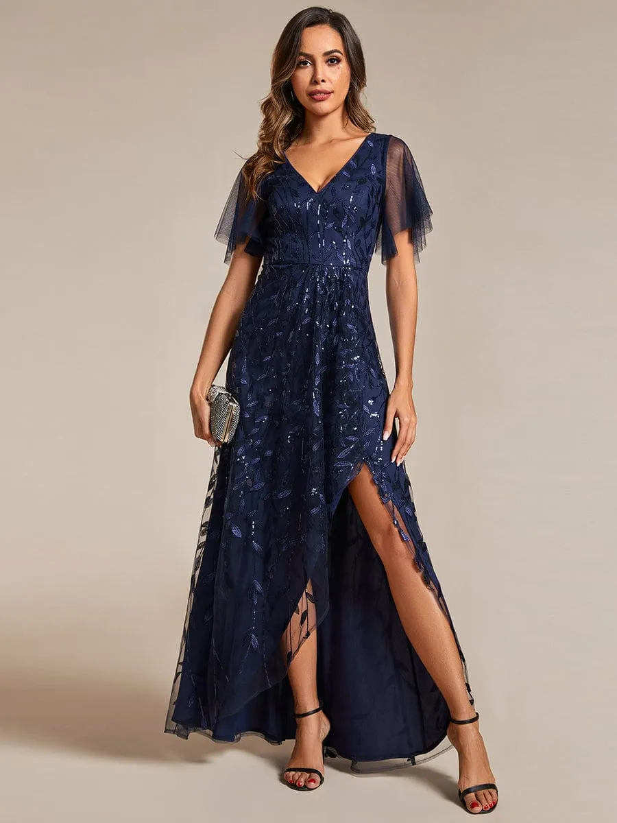 ever ALIX|Short Sleeves Sequin High Low V-Neck Midi Formal Evening Dress sold by Ever Pretty product image thumbnail 3