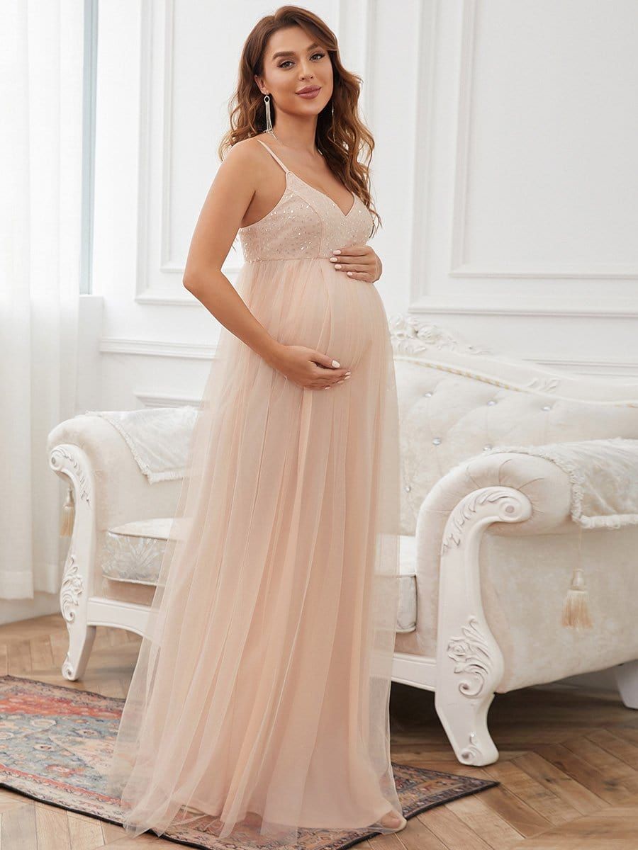 Sequin Spaghetti Strap A-Line Tulle Formal Maternity Dress sold by Ever Pretty product image thumbnail 6