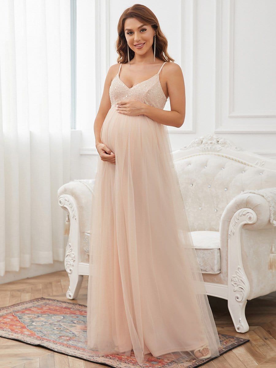 Sequin Spaghetti Strap A-Line Tulle Formal Maternity Dress sold by Ever Pretty product image thumbnail 4