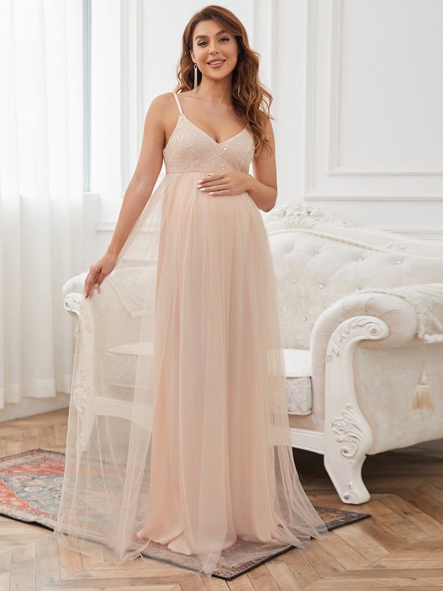 Sequin Spaghetti Strap A-Line Tulle Formal Maternity Dress sold by Ever Pretty product image thumbnail 7