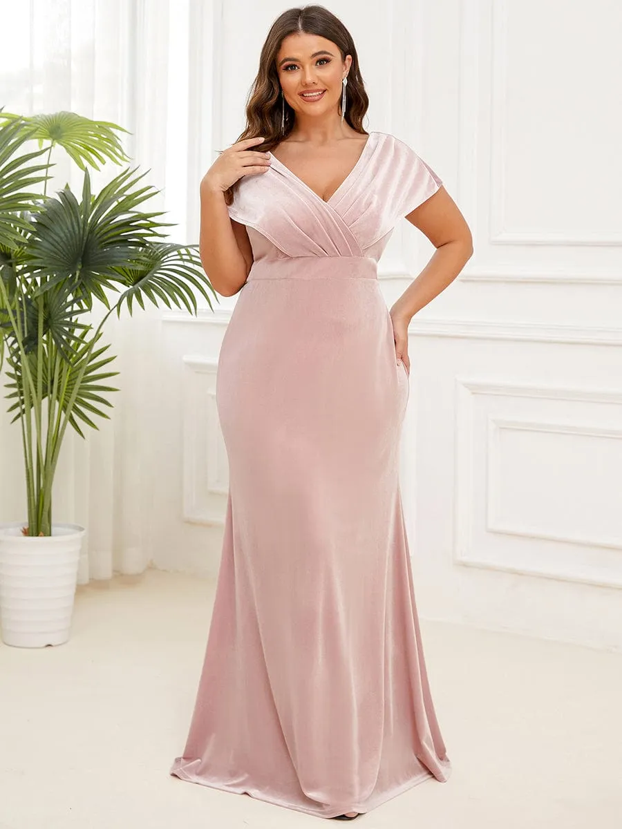Plus Size V-Neck Velvet Pleated Floor Length Evening Dress sold by Ever Pretty product image thumbnail 3