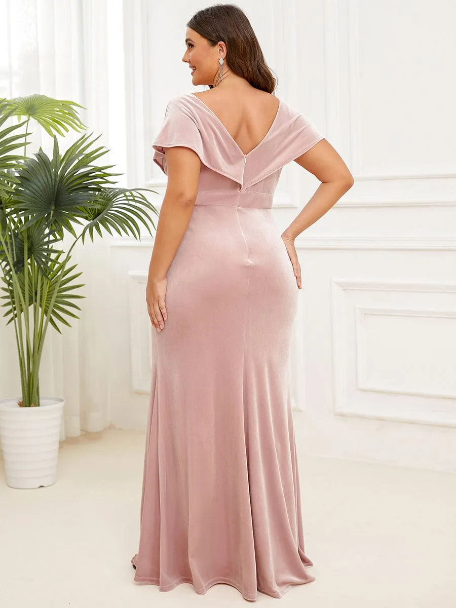 Plus Size V-Neck Velvet Pleated Floor Length Evening Dress sold by Ever Pretty product image thumbnail 4