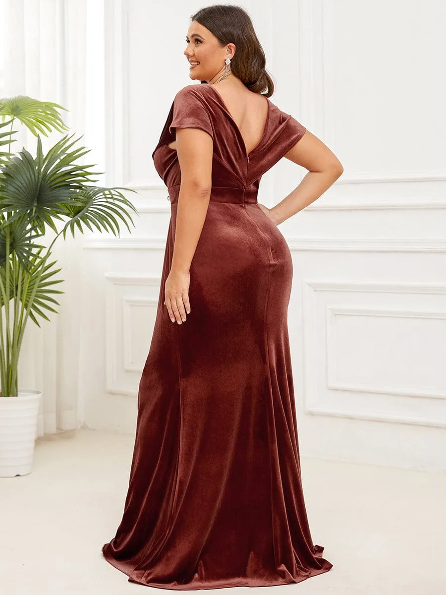 Plus Size V-Neck Velvet Pleated Floor Length Evening Dress sold by Ever Pretty product image thumbnail 2